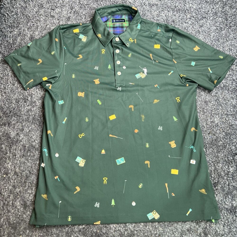 William Murray Golf Happy Glamper Polo Green Stretch Mens Short Sleeve Shirt M